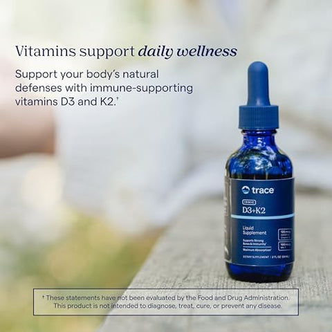 Trace Minerals Liquid Ionic Vitamin D3 + K2 125 mcg (5000 IU) D3 100 mcg K2 Concentrated Dietary Supplement 2 fl oz. 296 Servings