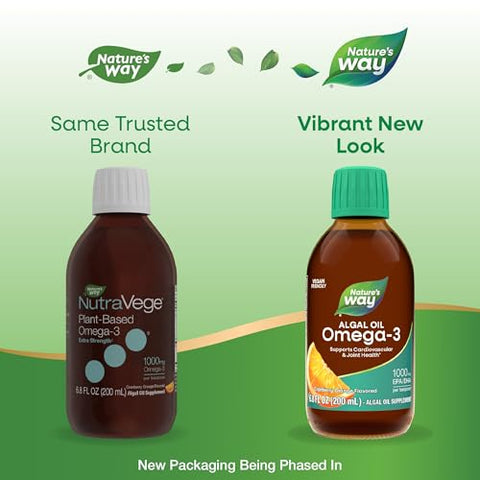 Nature'S Way Algal Oil Omega-3 Supports Eye & Brain Function 1000 Mg Epa/Dha Per Teaspoon(1) Vegan-Friendly Liquid Formula Cranberry-Orange Flavored 6.8 Oz (Packaging May Vary)