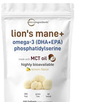 Micro Ingredients Lions Mane With Omega-3 Epa Dha & Phosphatidylserine 240 Softgels With Mct Oil For Better Absorption Fruiting Body & Mycelium Superfood Mushroom Extract Lemon Flavored