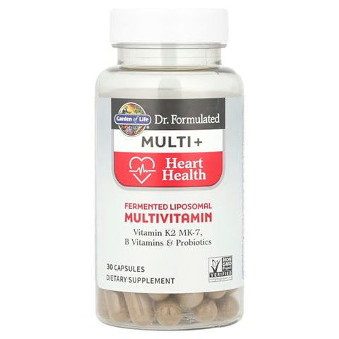 Garden Of Life Dr. Formulated Multi Heart Health - Fermented Liposomal Multivitamin Vitamin K2 Mk-7 B Vitamins & Probiotics - One A Day For Cardiovascular & Blood Vessel Function 30 Capsules