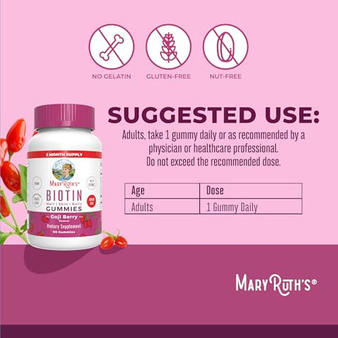 Maryruth'S Maryruth Organics Biotin Gummies Sugar Free Vegan Non-Gmo 2500 Mcg Biotin Supplement Hair Skin And Nails Vitamins Hair Growth Vitamins Hair Growth Supplement 60 Count