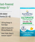 Nordic Naturals Ultimate Omega Plant Based Vitamin With Vitamin D3 K2-60 Vegetarian Soft Gels - 1210 Mg Omega-3S Plus 2000 Iu D3 And 90 Mcg K2 - Promotes Brain Health - Non Gmo 30 Servings