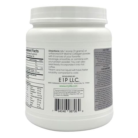E1P Wild Caught Marine Collagen Peptides Powder 440Grams (40 Servings) Unflavored Msc-Certified Non-Gmo Third-Party Lab Tested