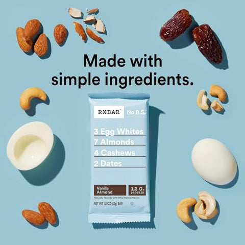 RXBAR Protein Bars, 12g Protein, Gluten Free Snacks, Vanilla Almond, 9.15oz (5 Bars)