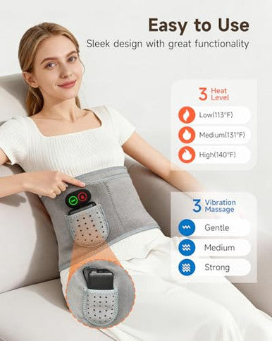 Gilaygrow Cordless Heating Pad With Massager For Back Pain Relief Portable Wearable Heat Belt For Lower Back 8000Mah Rechargeable Wireless Electric With 3 Heat 3 Vibration s For Women Men Mom Dad Seniors