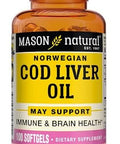Mason Natural Cod Liver Oil Plus Vitamin A & D3 Healthy Heart And Brain Function Improved Immunity Supports Overall Health 100 Softgels