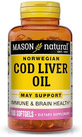 Mason Natural Cod Liver Oil Plus Vitamin A & D3 Healthy Heart And Brain Function Improved Immunity Supports Overall Health 100 Softgels