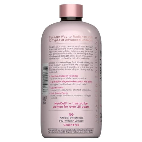 Neocell Liquid Multi Collagen Peptides 16 Fl Oz With Biotin Advanced Nourishing Formula 10 Types Of Bio-Peptides Hair Skin & Nails For Women And Men