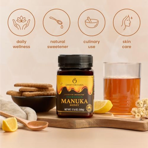 Liberty Orchards Premium Manuka Honey Product of Australia Tasmanian, Non-GMO, Gluten Free, Daily Wellness Support, Natural Sweetness HONEY, 500g(17.6 oz)