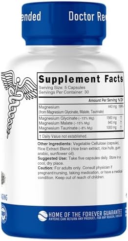 Nutri Triple Magnesium Complex 440mg Magnesium Glycinate Malate and Taurinate 100% Chelated for Maximum Absorption 120 Vegan Capsules Triple Complex Magnesium Magnesio Triple Complex