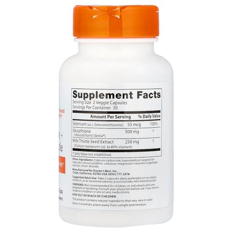 Doctor'S Best Glutathione Milk Thistle Supplement - Supports Liver Health & Antioxidant Activity For Women & Men Comprehensive Formula Non-Gmo Gluten Free Soy Free Vegan 60 Veg Caps