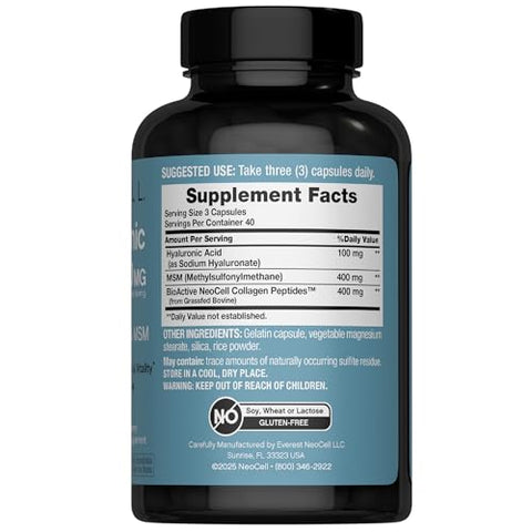 Neocell Hyaluronic Acid Complex 900Mg 120 Capsules With Bioactive Collagen Peptides & Msm Premium Grade Formula