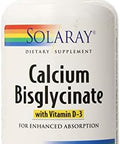 SOLARAY Calcium Bisglycinate Supplement 1000 mg for Women and Men Calcium with Vitamin D3 Bone Strength and Teeth Health Support Chelated Capsules Easy to Digest 120 Veg Cap Count