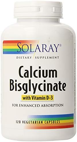 SOLARAY Calcium Bisglycinate Supplement 1000 mg for Women and Men Calcium with Vitamin D3 Bone Strength and Teeth Health Support Chelated Capsules Easy to Digest 120 Veg Cap Count