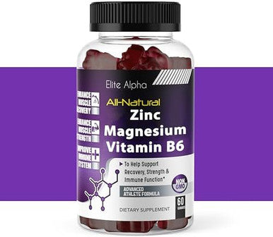 Zinc+Magnesium+Vitamin B6 Max Strength Gummies - Potent All-Natural Zinc, Magnesium, B6 For Immune Support And Muscle Energy & Recovery Elite Alpha