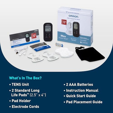 Omron Max Power Relief Tens Unit Muscle Stimulator For Drug-Free Pain Relief - Portable Electric Massager For Muscles And Joints - Includes 2 Reusable Tens Unit Pads