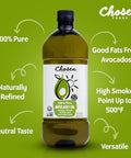 Chosen Foods 100% Pure Avocado Oil for Cooking - 1.75L - Made With Good Fats from Avocados, Naturally Refined, Never Adulterated, High Smoke Point, Non-GMO, Soy-Free, Canola Oil-Free, Gluten-Free, Keto