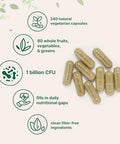 Micro Ingredients Fruit And Veggies Supplement With Probiotics 240 Vegetarian Capsules 80 Super Greens & Fruits Complex Immune Gut & Digestive Health Support