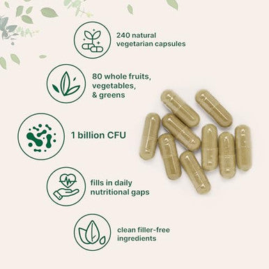 Micro Ingredients Fruit And Veggies Supplement With Probiotics 240 Vegetarian Capsules 80 Super Greens & Fruits Complex Immune Gut & Digestive Health Support