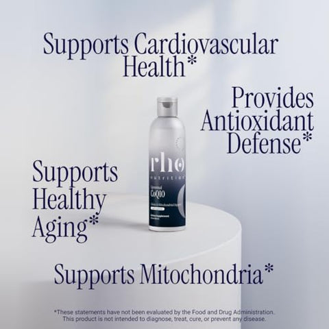 Rho Nutrition Liposomal Coq10 High-Absorption Liquid Coenzyme Q10 For Heart Health Cellular Energy & Antioxidant Support Supports Healthy Aging Vegan Sugar-Free Non-Gmo 6 Fl Oz 30 Servings
