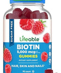 Lifeable Sugar Biotin Gummies 5000Mcg Vitamin B7 Great Tasting Biotin Supplement For Hair Growth Skin And Nail Health Hair Supplement For Women Men Adults 90 Gummies