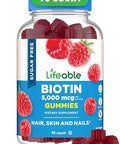 Lifeable Sugar Free Biotin Gummies 5000mcg Vitamin B7 Great Tasting Biotin Supplement for Hair Growth Skin and Nail Health Hair Supplement for Women Men Adults 90 Gummies