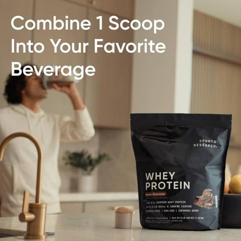 Sports Research Whey Protein Isolate - Sports Nutrition Protein Powder 25G Per Serving - 2.06Lb Bag Whey Protein - Vanilla Flavor - Bulk Protein Powder 26 Servings