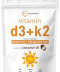 Micro Ingredients Vitamin D3 5000 Iu K2 Mk-7 100 Mcg 300 Softgels Virgin Coconut Oil 2-In-1 Support Easy To Swallow Non-Gmo