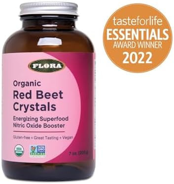 Flora Organic Red Beet Crystals Energizing Superfood Supplement For Nitric Oxide Support Vegan Gluten Nongmo & Organic 7 Oz. Powder