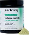 Mindhoney Collagen Peptides + Super Greens Premium Allinone Superfood Powder Gut Health Detox Hair & Skin Immunity Collagen Peptides Super Greens Probiotics Adaptogens 30 Servings