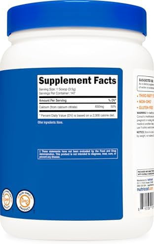 Nutricost Calcium Citrate Powder (500 Grams) (Unflavored) Pure Calcium Citrate No Fillers Gluten (1.1Lbs)