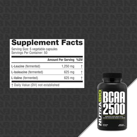 Nutrabio Bcaa 2500 Branched Chain Amino Acids Support New Muscle Growth And Prevent Muscle Breakdown 250 Capsules