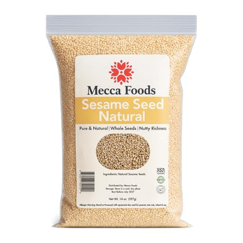 Sesame Seeds Natural ÃƒÂ¢Ã¢â€šÂ¬Ã¢â‚¬Å“ 14 oz Resealable Bag ÃƒÂ¢Ã¢â€šÂ¬Ã¢â‚¬Å“ Whole Raw Unhulled Seeds for Cooking, Baking & Garnishing by Mecca Foods