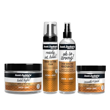 Aunt Jackie'S Braid & Twist Collection Biotin & Honey Bundle Strengthen Lengthen & Protect Braids Locs Twists And Natural Styles (4 Products)