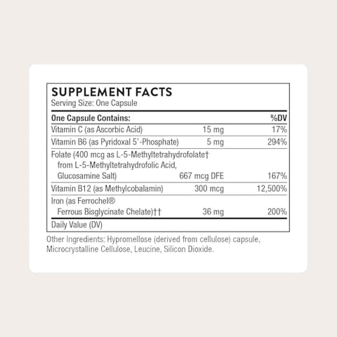 Thorne - Advanced Iron Complex - Complete Blood Support Formula - Elemental Iron Folate B And C Vitamins For Optimal Absorption - Chelated Iron Supplement - Gluten Dairy & Soy-Free 60 Capsules
