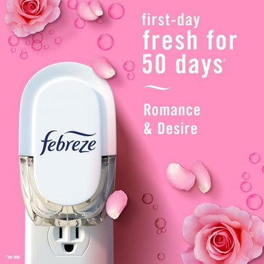 Febreze Plug In Air Freshener Odor-Fighting Scented Oil Refill Air Fresheners For Home And Bathroom And Kitchen Long Lasting For Strong Odors Romance & Desire Scent 0.87Oz Refills 2 Count
