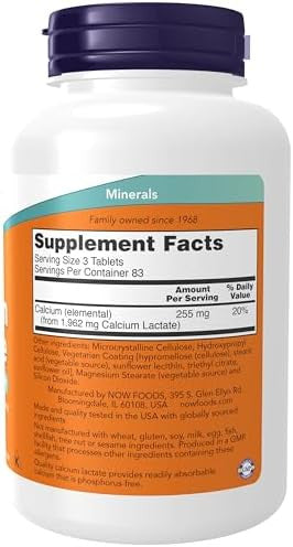 Now Foods Supplements Calcium Lactate Supports Bone Health Easy To Swallow Tablet 250 Tablets