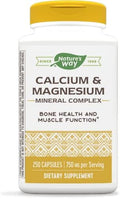 Nature'S Way Calcium & Magnesium Mineral Complex, Supports Bone Health & Muscle Function, 750 Mg Per 3-Capsule Serving, 250 Capsules (Packaging May Vary)