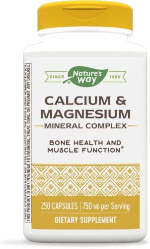 Nature'S Way Calcium & Magnesium Mineral Complex, Supports Bone Health & Muscle Function, 750 Mg Per 3-Capsule Serving, 250 Capsules (Packaging May Vary)
