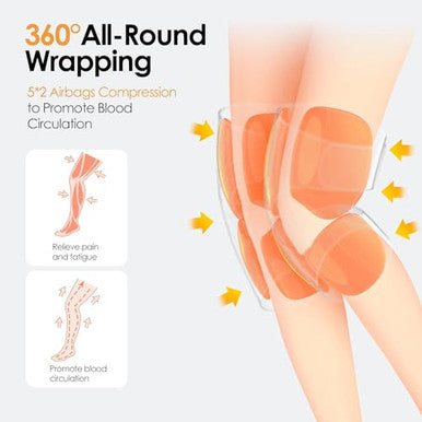 Comrelax Knee Massager With Heat & Air Compression Heated Knee Brace Wrap Knee Heating Pad For Arthritis Joint Pain 4 Modes 3 Intensities 3 Heat Levels Leg Massager With Lcd Controller (No Battery)
