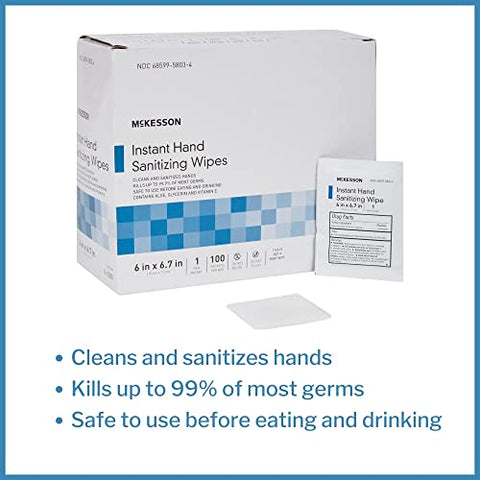 Mckesson Hand Sanitizing Wipes [100 Count] Alcohol Wipes With Aloe And Vitamin E Travel Individually Wrapped