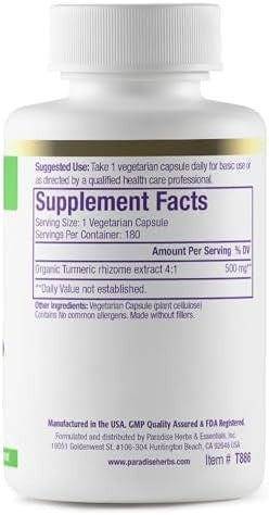 Paradise Organic Turmeric Rhizome 4:1 Extract Active Whole Spectrum Extract Super Potent Ultra Pure Vegan Nongmo Gluten 90 Vegetarian Capsules