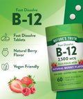 Nature's Truth B12 Vitamin 60 Fast Dissolve Tablets 2500 mcg with Folic Acid Vegan NonGMO and Gluten Free with Folic Acid Vegan NonGMO and Gluten Free