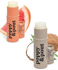 Poppy & Pout Jumbo Lip Balm 2 Pack, All Natural Lip Balms & Moisturizers, Hydrates With Beeswax, Vitamin E, Organic Coconut, Island Coconut & Pink Grapefruit