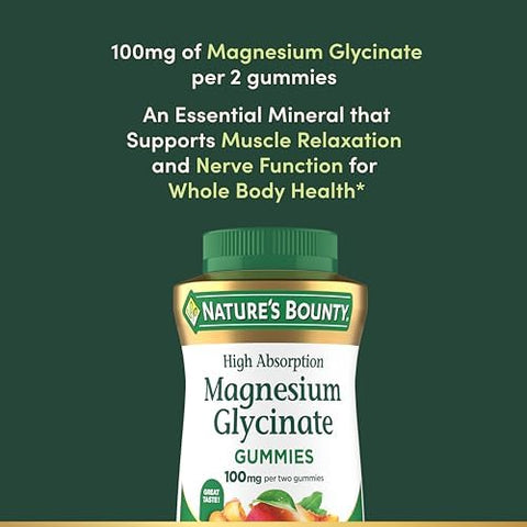 Naturea A' A" S Bounty High Absorption Magnesium Glycinate Gummies 100 Mg Magnesium Per Serving Whole Body Health No Stick Gummy Peach Mango Flavor Vegetarian and Gluten 60 Count/30 Servings
