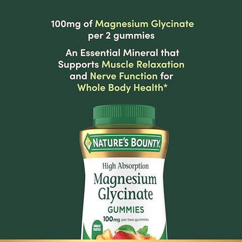 Nature'S Bounty Nature S Bounty High Absorption Magnesium Glycinate Gummies 100 Mg Magnesium Per Serving Whole Body Health No Stick Gummy Peach Mango Flavor Vegetarian & Gluten Free 60 Count/30 Servings
