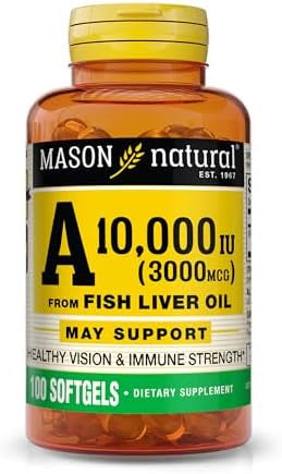 Mason Natural Vitamin A 3000 Mcg (10000 Iu) From Fish Liver Oil Supports Vision & Immune Health 100 Softgels Pack Of 3