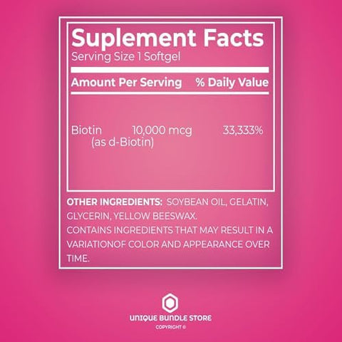 Biotin 10000mcg Softgels 120 Count Biotin 10000mcg Hair Skin Nails Health Dietary Supplement + 7 Day Pill Organizer Included (Pack of 1)