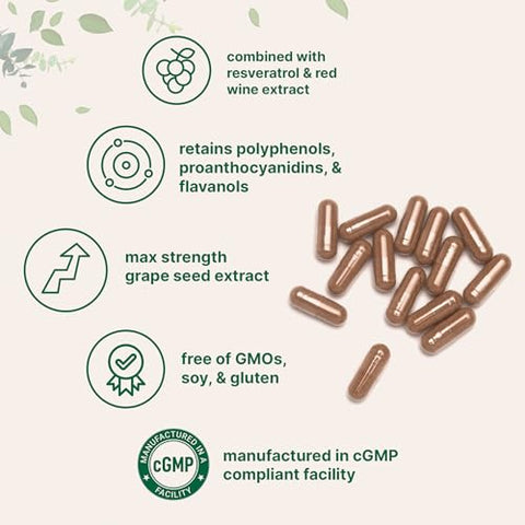 Micro Ingredients Grape Seed Extract 240 Capsules 3-In-1 Antioxidant Blend With Resveratrol & Red Wine Extracts Max Strength Polyphenols Supplement Non-Gmo