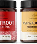Herbamama Beet Root And Ashwagandha Kit - Bundle Of 12000 Mg Beet Root With Black Pepper & 2000 Mg Ashwagandha Root Gummies - Vegan Gelatin- Non-Gmo